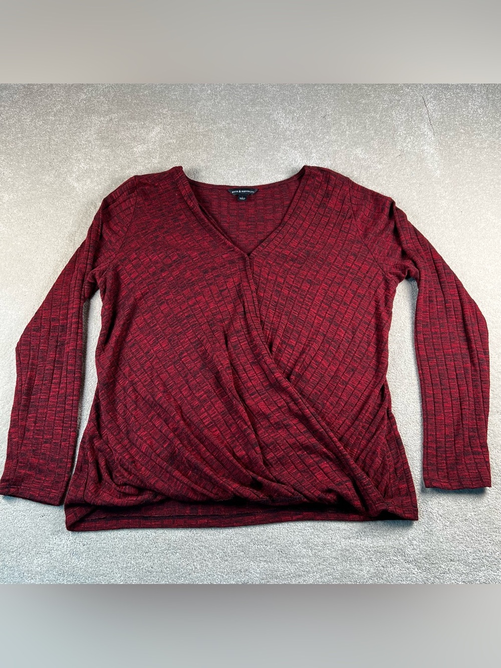 Rock & Republic Shirt Cross Front Red Black Marbled V Neck Women's Large